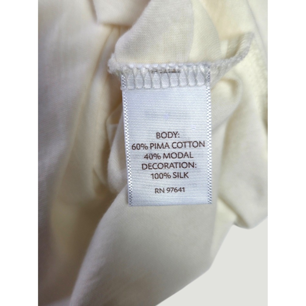 J.Jill Silk Trim Henley Top Small Ivory Pima Cotton Modal Long Sleeve - Picture 8 of 9